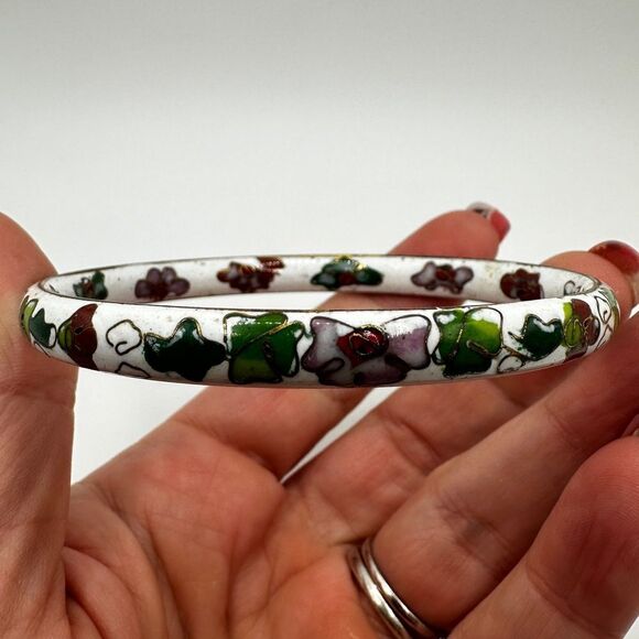 You pick! White or black floral cloisonne bangle bracelet, size 8.5! - Picture 8 of 15